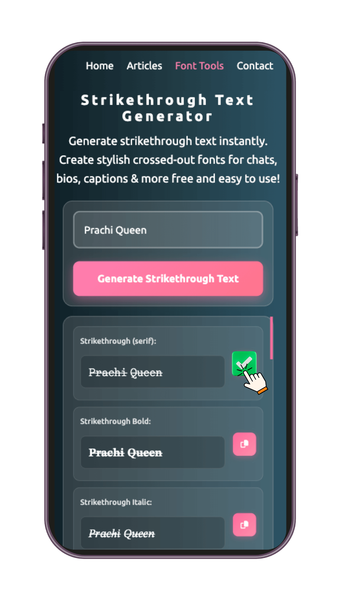 Strikethrough letter generator